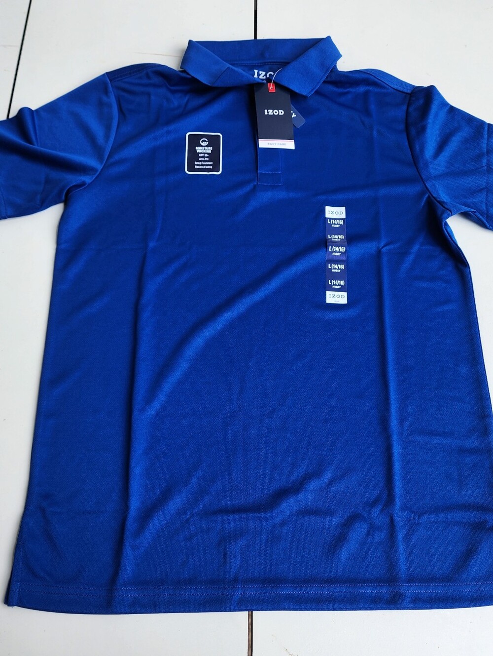 NWT Izod Boys Husky Royal Blue Short Sleeve Performance Polo Shirt L 14/16